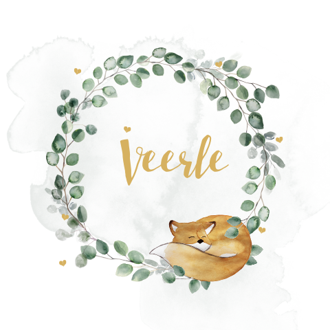 Lief geboortekaartje meisje met watercolour eucalyptus krans en vosje