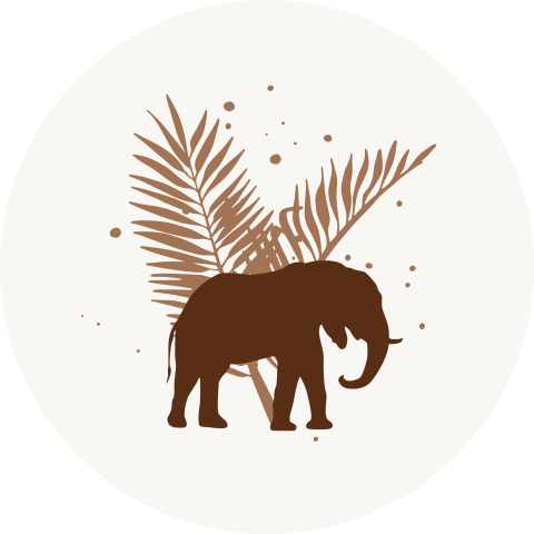 Stoere behangcirkel met silhouet van olifant en takjes