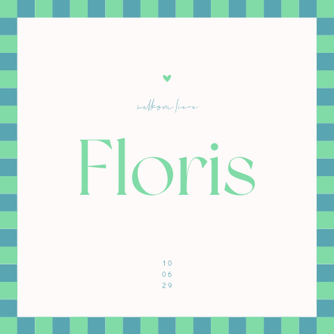 Geboortekaartje jongen met ruitjespatroon en colorblocking