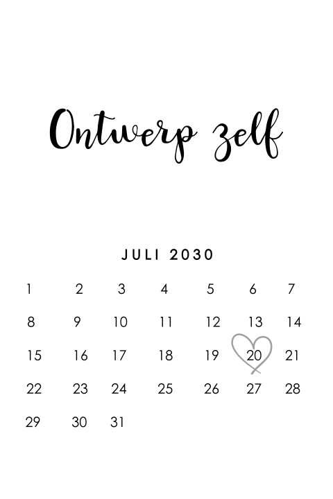 Blanco staand dubbel geboortekaartje met kalender