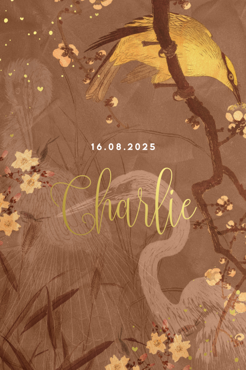 Bohemian geboortekaartje met goudfolie en ronde hoeken