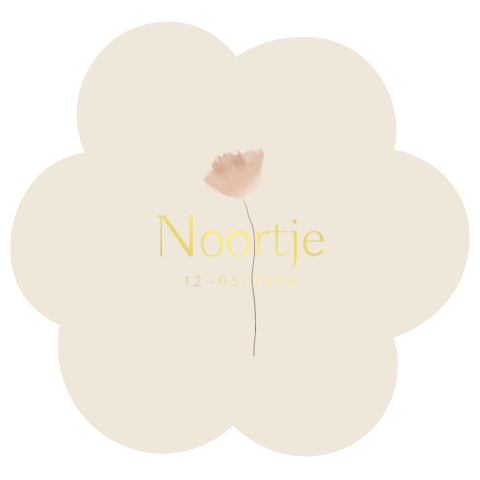 Lief geboortekaartje beige in bloem vorm