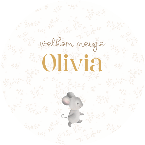 Vrolijke raamsticker met takjes patroon en muisje voor een meisje