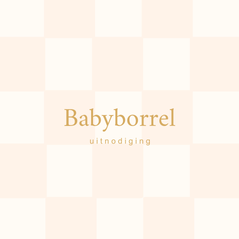 Babyborrel uitnodiging met peach ruitjespatroon