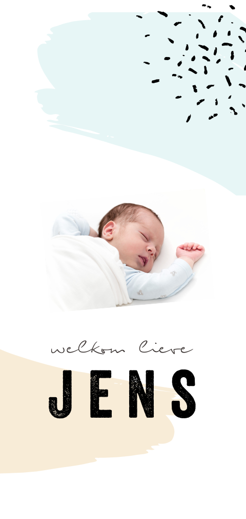  Geboortekaartje met blauwe en gele brush