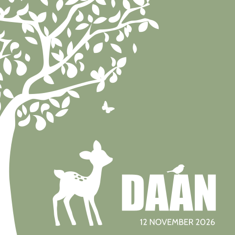 Geboortekaartje met silhouet van boom en hertje