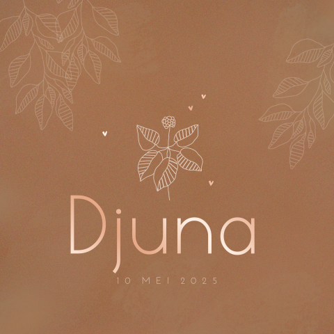 Luxe geboortekaartje met bloem en roségoufolie voor een meisje