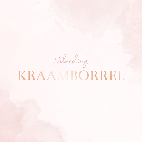 Babyborrel uitnodiging met roze watercolour en roségoudfolie