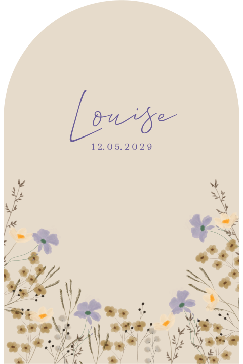 Uniek geboortekaartje in arch vorm met watercolour bloemen