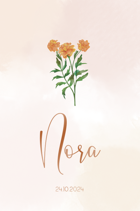 Geboortekaartje watercolour met geboortebloem goudsbloem