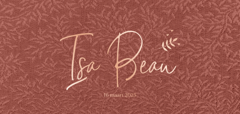 Roségoudfolie geboortekaartje met takjespatroon en stof-look