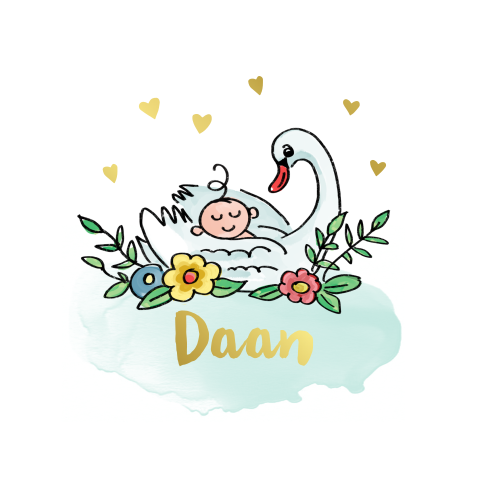 Goudfolie geboortekaartje voor jongen met illustratie van zwaan