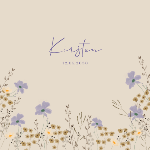 Prachtig geboortekaartje met kleurrijke bloemenrand