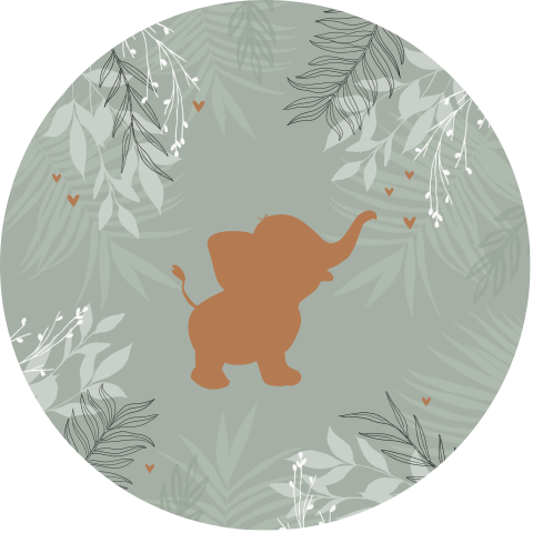 Groene behangcirkel met silhouet van olifant met hartjes