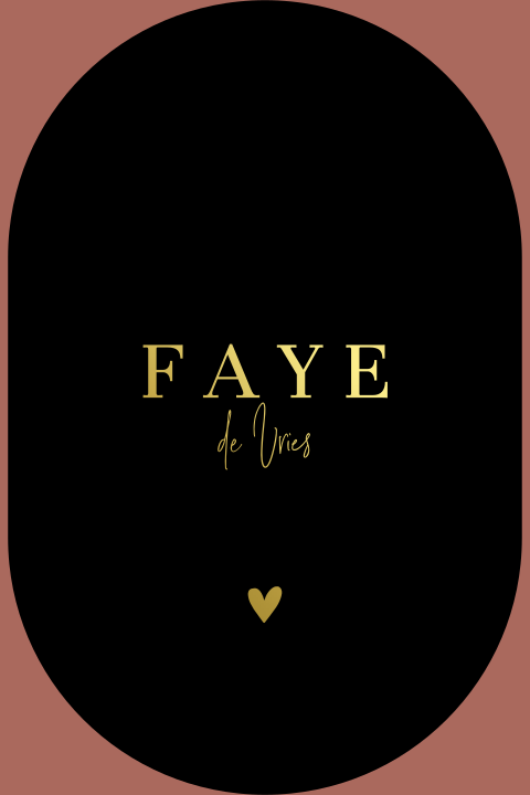 Uniek roze geboortekaartje met goudfolie in de vorm van een ovaal