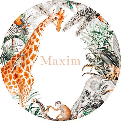 Sluitsticker met giraffe, aapjes en vogels