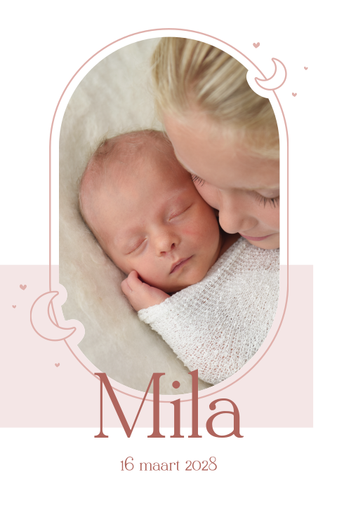 Lief geboortekaartje voor dochter met foto en manen