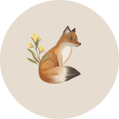 Sluitsticker met getekende vos en bloem