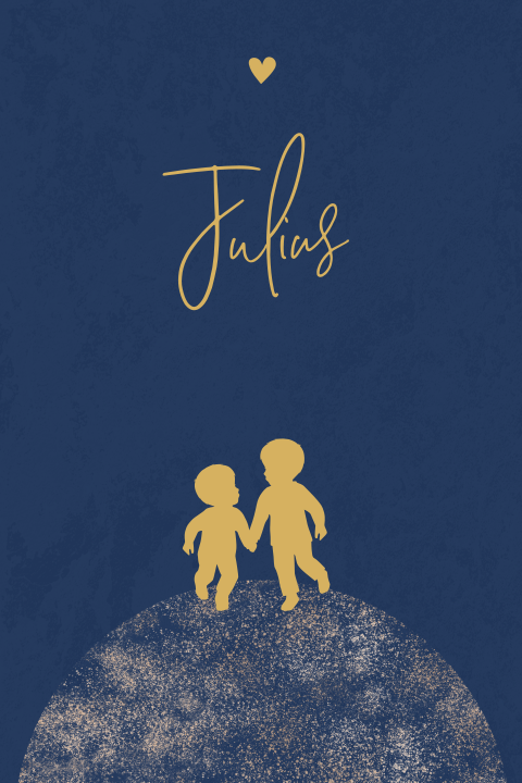 Silhouet geboortekaartje met broertjes hand in hand