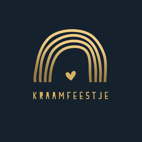 Trendy kraamborrel uitnodiging met regenboogje in goudlook