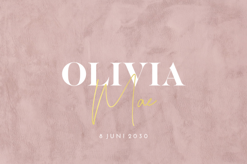 Trendy geboortekaartje met oud roze velvet-look en goudfolie