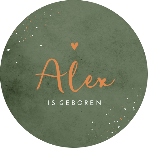 Raamsticker rond met groene velvet-look achtergrond en oranje letters
