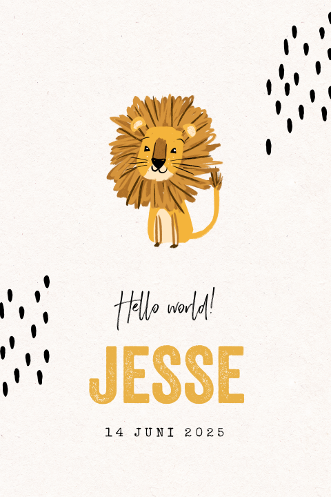 Hip rondhoek geboortekaartje rondhoek voor zoon met leeuwtje