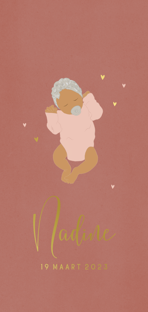 Lief geboortekaartje meisje met illustratie en goudfolie