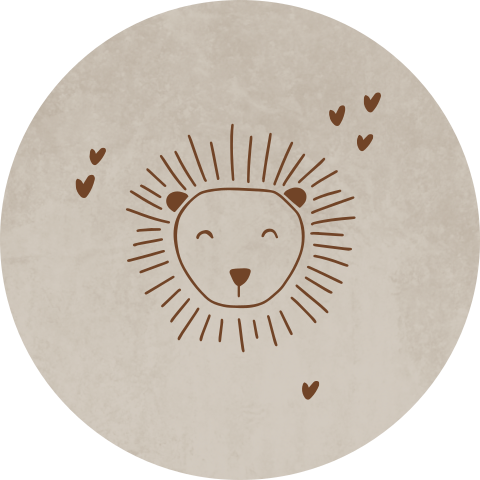 Sluitsticker met lief leeuwtje en hartjes in bruin