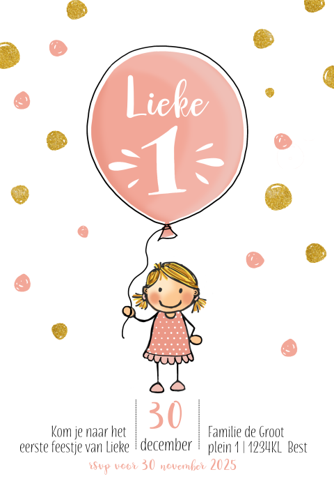 Vrolijk verjaardagskaartje met meisje met ballon