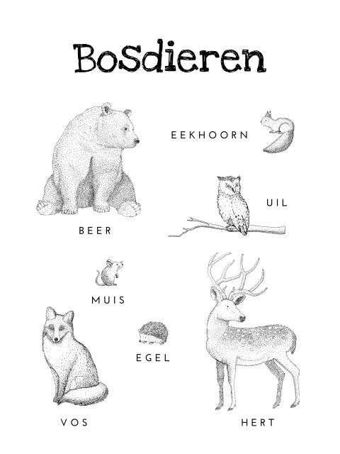 Poster praatplaat voor kinderkamer met illustratie van dieren