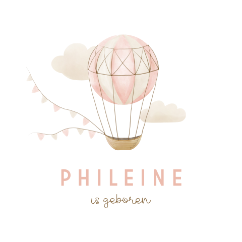 Dromerige raamsticker met roze luchtballon, slingers en wolkjes