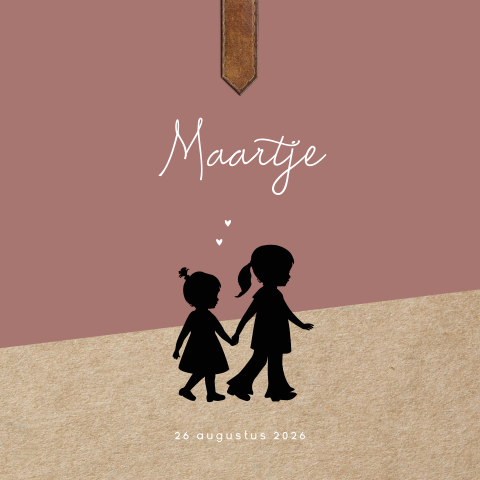 Stoer geboortekaartje met silhouet van meisje met zusje