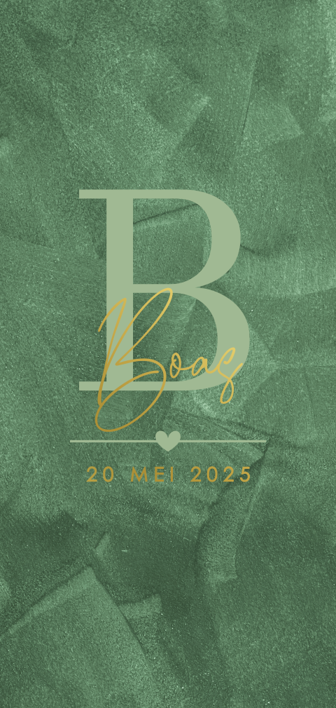 Geboortekaartje voor een jongen met initiaal in velvet-look