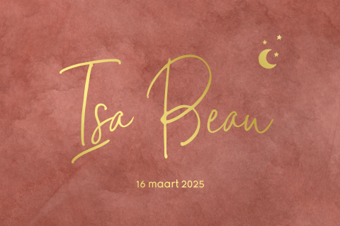 Trendy geboortekaart meisje velvet-look achtergrond met goudfolie maan