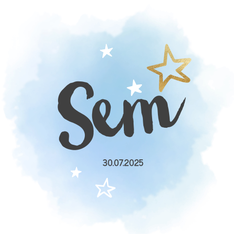 Hip geboortekaartje met blauwe aquarel voor een jongen