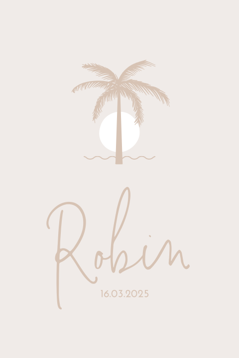 Geboortekaartje  voor dochter met palmboompje en ronde hoeken