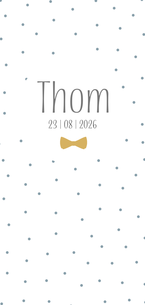 Geboortekaartje blauwe stipjes en strikje