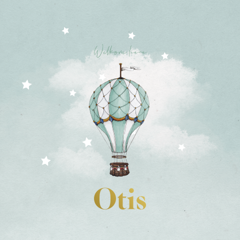 Luxe geboortekaartje met goudfolie, watercolour en luchtballon