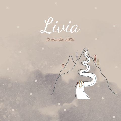 Geboortekaartje voor dochtertje winter wonderland met skietjes