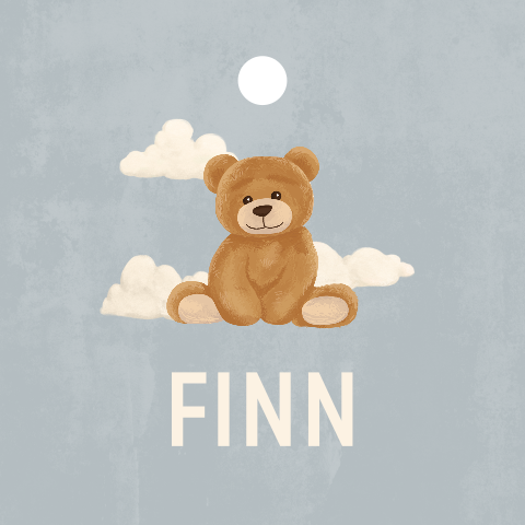 Label vierkant blauw met illustratie teddybeer