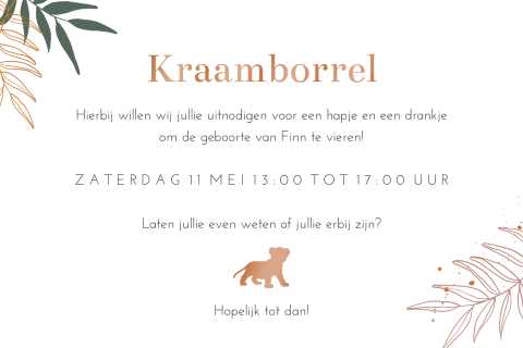 Kraamborrelkaart met leeuwenwelpje en hoogglans