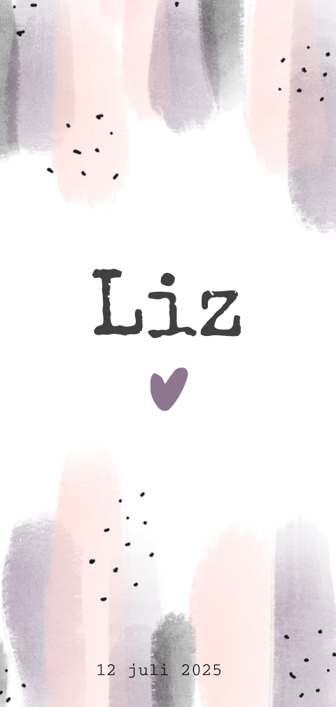 Stoer geboortekaartje voor een meisje met verfstrepen en stippen