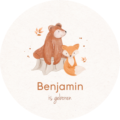 Ronde raamsticker met beer en vos