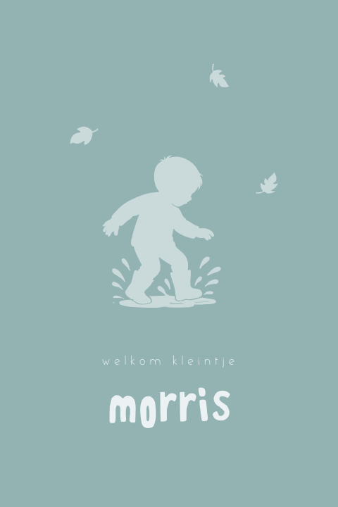 Blauw geboortekaartje met herfst silhouetje 