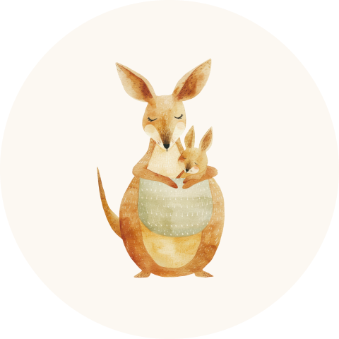 Lieve sluitsticker met kangoeroe en baby
