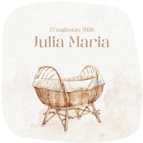 Geboortekaartje met vintage wieg in originele vorm
