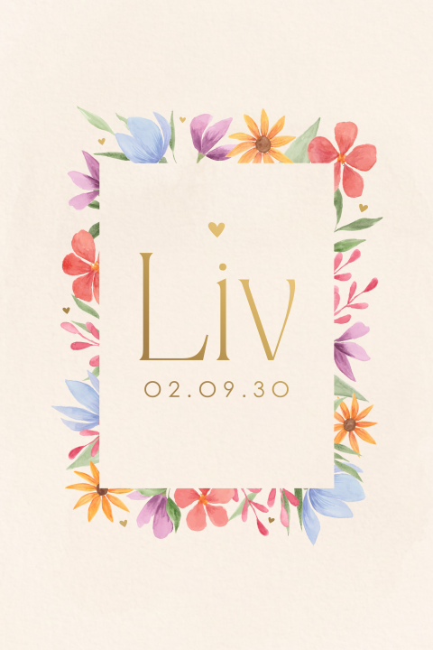 Hip geboortekaartje vrolijke bloemen