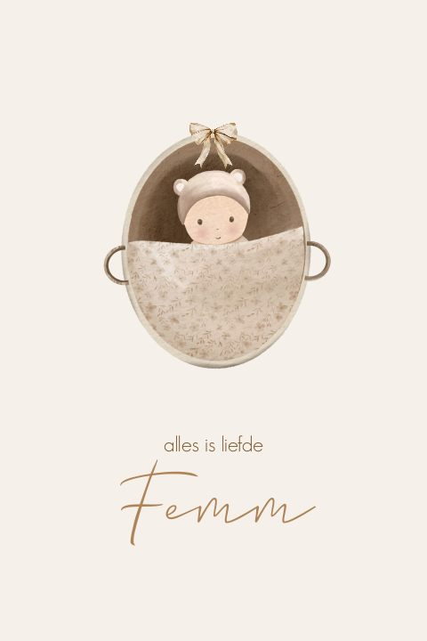 Raamsticker beige met baby in mandje