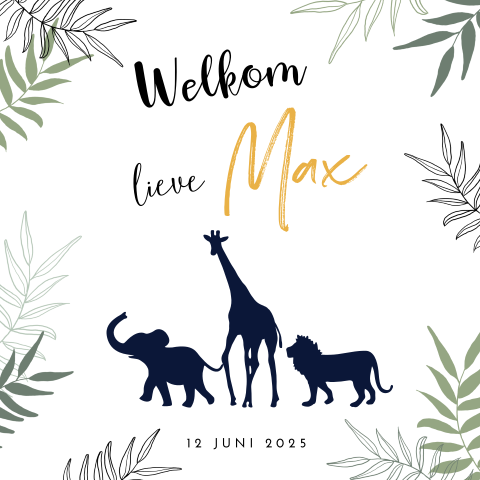 Stoer geboortekaartje in junglethema